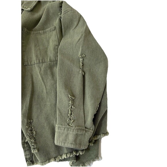 Blakeley Oversized Distressed Shacket Shirt jacket Olive Green L/XL - Picture 16 of 16